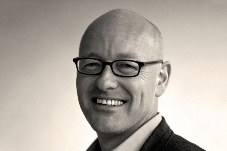 Black and white close up image of Bill Mival