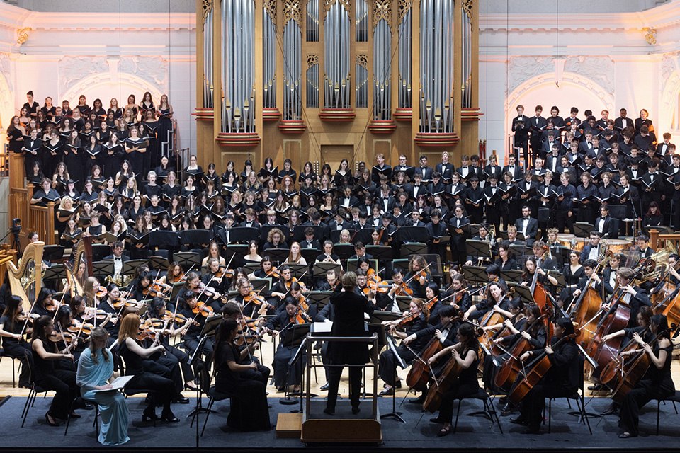 The RCM Symhphony Orchestra and Chorus perform on stage