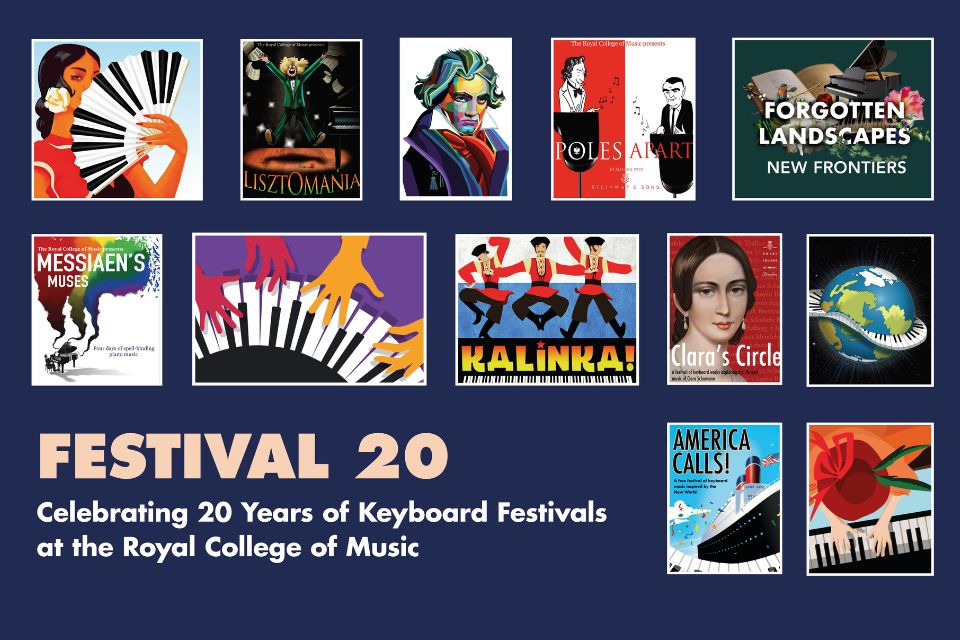 A collage of colourful posters against a blue background