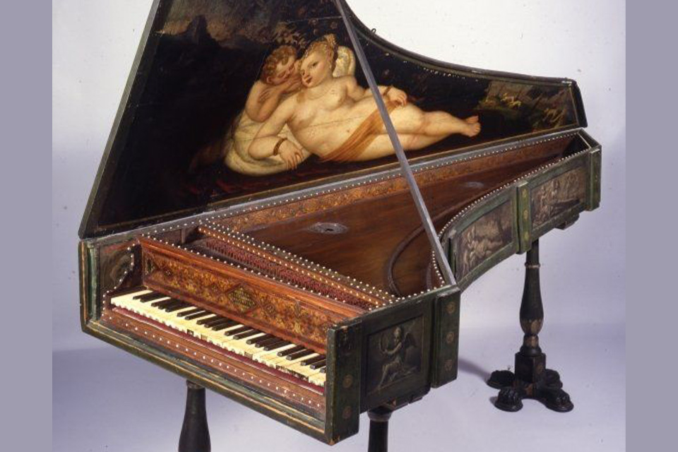 An elborately painted Renaissance harpsichord